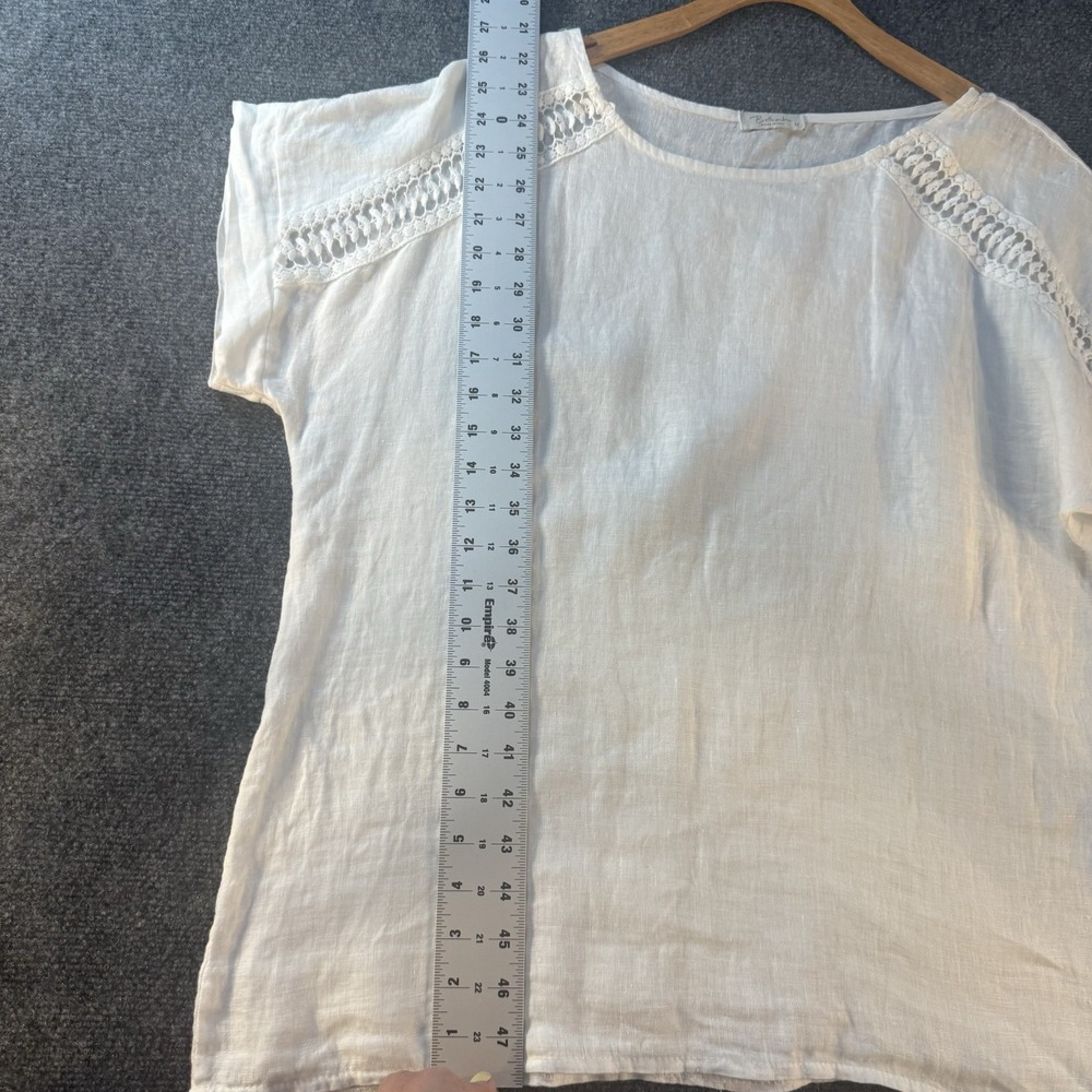 Bellambre Italy 100% Linen Blouse Womens M White Crochet Trim Short Sleeve - Picture 7 of 9